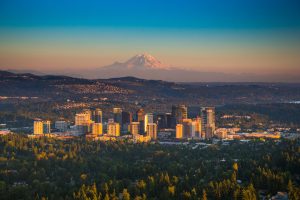 Downton Bellevue, Washington with Mt. Rainier